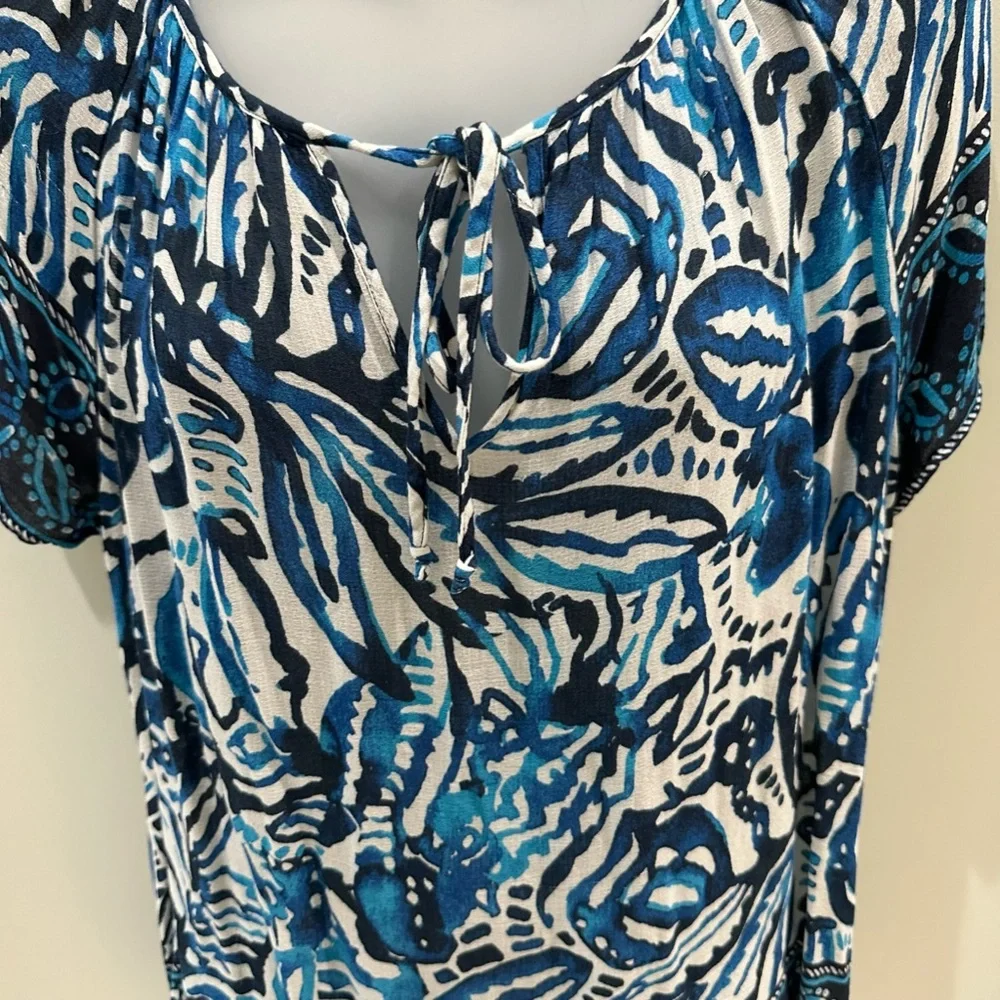 Lucky Brand Short Sleeve Boho Top Blue & White Size Medium - Picture 6 of 10